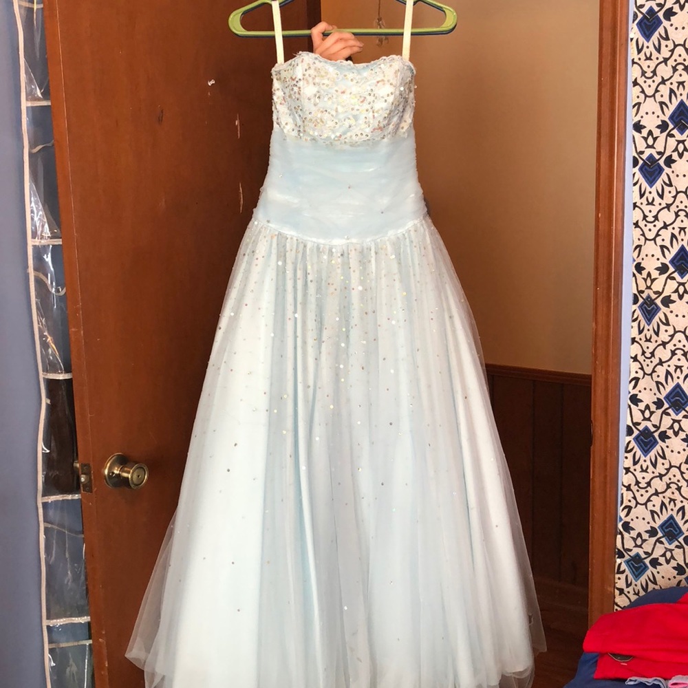 Light blue ball gown.